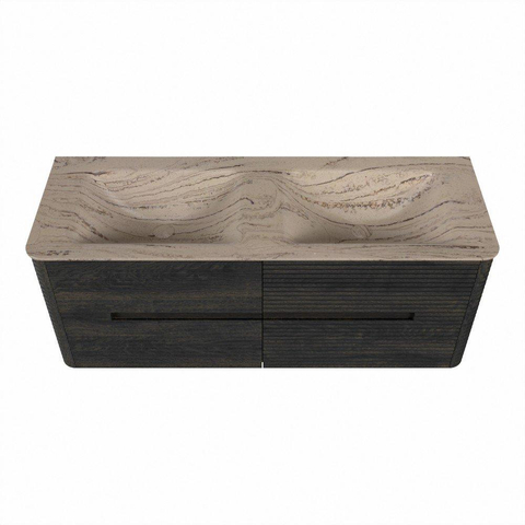 Mondiaz CIRO-DLUX Badkamermeubelset - 130x45x50cm - Solid surface wastafel Arena - 2 wasbak Dubbel - zonder kraangaten - 4 lades - Shadow SW1532343