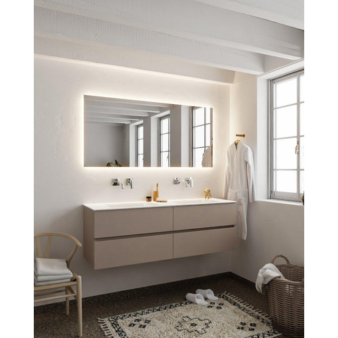 MONDIAZ VICA Ensemble de meuble salle de bain - 150cm - 4 tiroirs - lavabo Cloud double - 0 trou de robinet - solid surface smoke SW411418