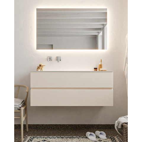MONDIAZ VICA Ensemble de meuble salle de bain - 120cm - 2 tiroirs - lavabo Moon gauche - 0 trous de robinet - solid surface lin SW410946
