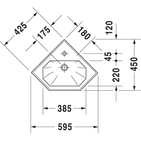 Duravit Serie 1930 Fontein - 59.5x45cm - 1 kraangat - met overloop gliss - wit 0296872