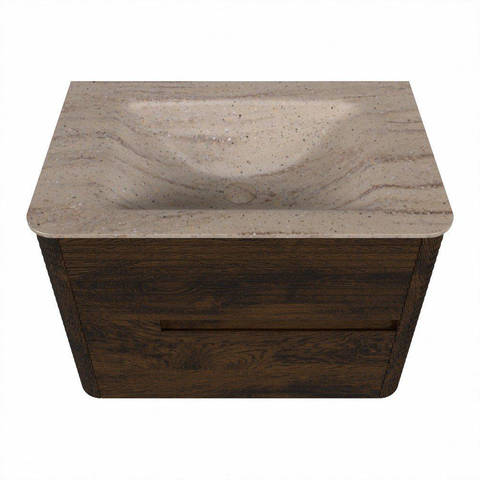 Mondiaz CIRO-DLUX Ensemble de meubles de salle de bains - 70x45x50cm - lavabo solid surface Saba - 1 vasque au milieu - 1 trou de robinet - 2 tiroirs - Noyer SW1530721