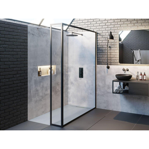 Riho Lucid paroi de douche - 90x200cm - verre transparent avec cadre - 6mm - paroi latérale 30cm - noir mat SW412159