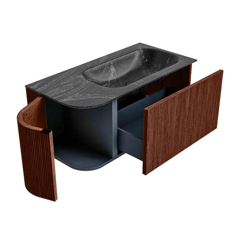 Mondiaz KURVE-DLUX Ensemble de meuble de salle de bains - 95x46x40cm - 1 tiroir - 1 porte - lavabo solid surface - droit - sans trou de robinet - Ruby SW1416075