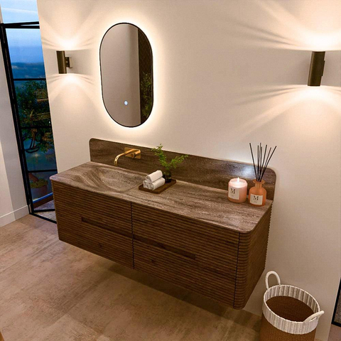Mondiaz CIRO-DLUX Badkamermeubelset - 150x45x50cm - Solid surface wastafel Oza - 1 wasbak Links - zonder kraangaten - 4 lades - Dusk SW1533320