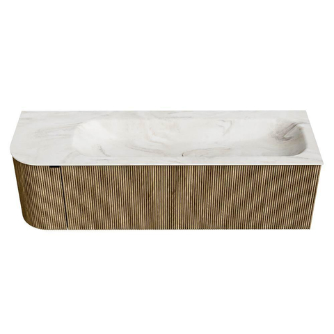 Mondiaz KURVE-DLUX Ensemble de meubles de salle de bains - 145x46x40cm - 1 tiroir - 1 porte - vasque solid surface - droite - sans trou de robinet - Dusk SW1415164