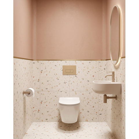 QeramiQ Dely Pack WC suspendu - 36.3x51.7cm - sans bride - bâti-support Geberit UP320 - abattant softclose - plaque de commande beige - boutons rectangulaires - blanc mat SW1164841