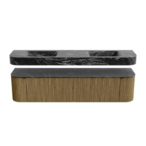 MONDIAZ THOR-DLUX Meuble de salle de bains - 190cm - arrondi gauche + droite - couleur Dusk - 2 tiroirs et 2 portes - Vasque suspendue CLOUD Double 2 trous de robinet - couleur Lava SW1466483