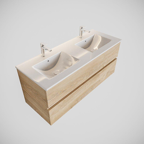 MONDIAZ VICA Ensemble de meuble salle de bain - 120cm - 2 tiroirs - lavabo Denia double 2 trous de robinet - céramique - chêne blanchi SW410030