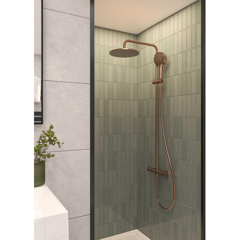 MAY Algemeen Regendoucheset opbouw met thermostaat incl. 3-standen handdouche en hoofddouche Ø 25cm Geborsteld mat koper PVD OUTLETSTORE STORE45628