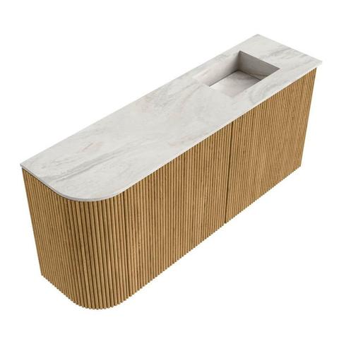 Mondiaz JOYA-DLUX Meuble de toilette 91,6cm - arrondi gauche couleur Chêne - Vasque FAYE position Droite Sans trou de robinet couleur Ostra SW1422255