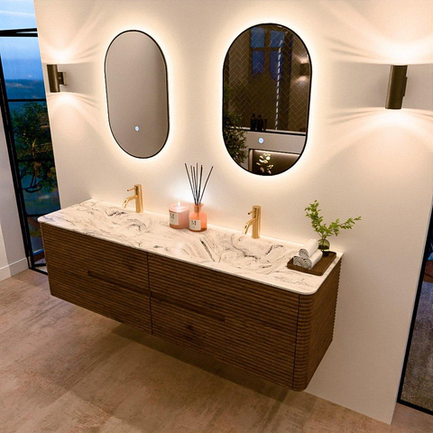 Mondiaz CIRO-DLUX Badkamermeubelset - 170x45x50cm - Solid surface wastafel Glace - 2 wasbak Dubbel - 2 kraangaten - 4 lades - Dusk SW1533003