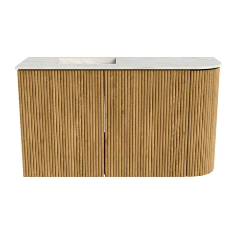 Mondiaz JOYA-DLUX 71.6cm toiletmeubel - ronding rechts kleur Oak - Wastafel FAYE positie Links Zonder kraangat kleur Ostra. SW1422254