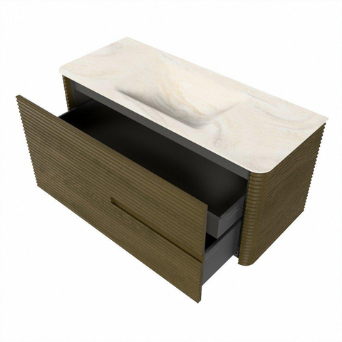 Mondiaz CIRO-DLUX Ensemble de meubles de salle de bains - 110x45x50cm - lavabo solid surface Ostra - 1 vasque au milieu - 1 trou de robinet - 2 tiroirs - Dusk SW1532912