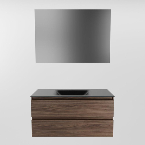 Mondiaz AIVY Ensemble de meuble - 100x45x50cm - 0 trous de robinet - 1 vasque Urban Solid surface - Centre - 2 tiroirs - avec miroir - Melamine Mocha SW892136