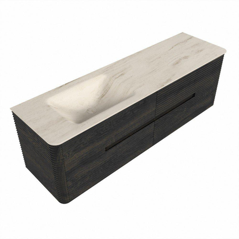 Mondiaz CIRO-DLUX Ensemble de meubles de salle de bains - 160x45x50cm - Plan vasque Solid surface Meli - 1 lavabo à gauche - 1 trou de robinet - 4 tiroirs - Shadow SW1532530