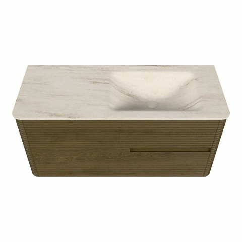 Mondiaz CIRO-DLUX Badkamermeubelset - 110x45x50cm - Solid surface wastafel Meli - 1 wasbak Rechts - 1 kraangat - 2 lades - Dusk SW1533143