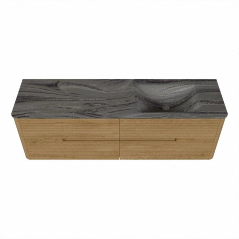 Mondiaz CIRO-DLUX Badkamermeubelset - 160x45x50cm - Solid surface wastafel Sombra - 1 wasbak Rechts - 1 kraangat - 4 lades - Oak SW1531266