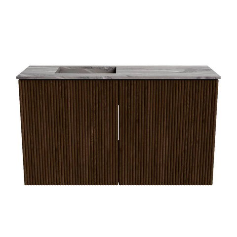 Mondiaz JOYA-DLUX 70cm toiletmeubel - kleur Walnut - Wastafel FAYE positie Links Zonder kraangat kleur Sombra. SW1424720
