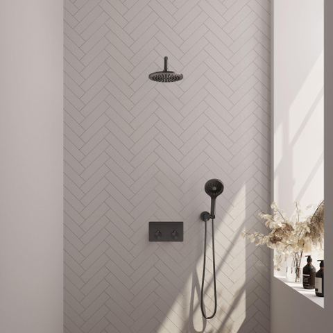 BRAUER Gunmetal Edition inbouw regendoucheset – Ø20 cm hoofddouche – 39.9 cm gebogen wandarm – ronde handdouche – met omstel SW925724