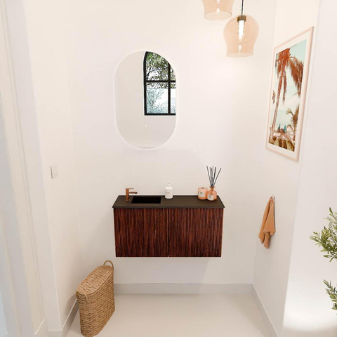 Mondiaz JOYA 80cm meuble de toilette - couleur Ruby - Vasque FAYE position Gauche 1 trou de robinet couleur Urban. SW1421800