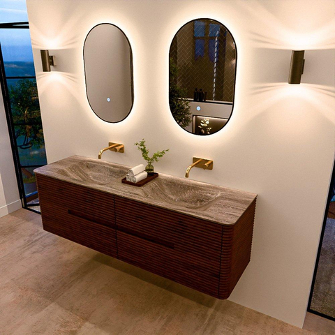 Mondiaz CIRO-DLUX Badkamermeubelset - 160x45x50cm - Solid surface wastafel Oza - 2 wasbak Dubbel - zonder kraangaten - 4 lades - Ruby SW1532115