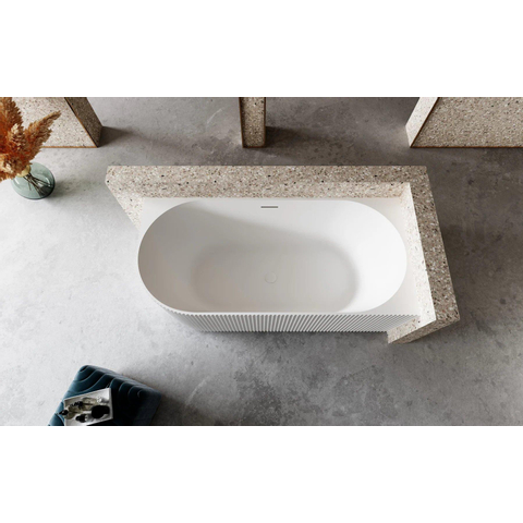 ZEZA Blend half vrijstaand hoekbad - ribbel - rechts - 170x80x58cm - met afvoer - acryl - mat wit - licht beschadigd - OUTLET UDEN STORE43816