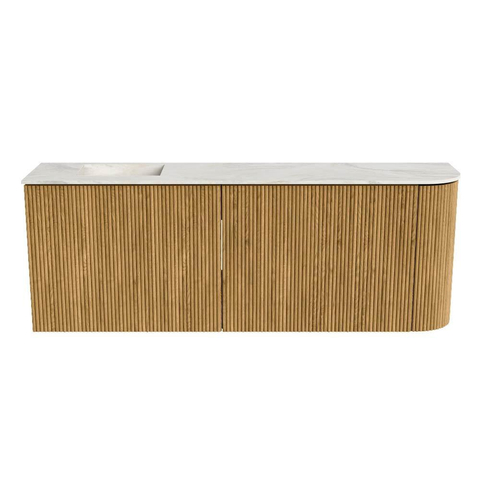Mondiaz JOYA-DLUX 111.6cm toiletmeubel - ronding rechts kleur Oak - Wastafel FAYE positie Links Zonder kraangat kleur Ostra. SW1422258