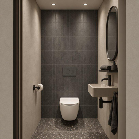 Adema Salina 2.0 Toiletset - 48.5x36x32cm - diepspoel - spoelrandloos - QeramiQ inbouwreservoir - softclose - quickrelease - toiletzitting - donker marmeren natuurstenen bedieningsplaat - ronde knoppen - wit SW1474567