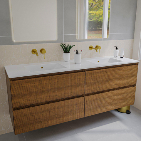 Saniclass Holz Atelier Meuble sous lavabo - 160x45x60cm - 4 tiroirs - Walnut pure SW1420815