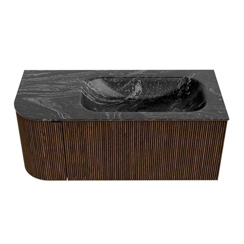 MONDIAZ KURVE-DLUX Meuble de salle de bains 105cm avec module 25 L couleur Walnut avec 1 tiroir et 1 porte. Lavabo BIG SMALL à droite sans trou de robinet couleur Lava. SW1137226
