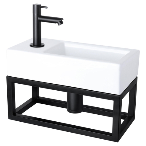 Differnz Helios pack lave-mains – 37,5 x 18,5 x 9,5 cm – céramique blanche – perçage à gauche – avec cadre SW705224