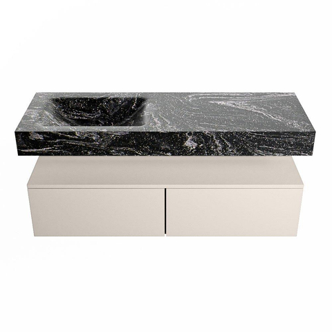Mondiaz ALAN-DLUX Ensemble de meuble - 130cm - meuble Linen mat - 2 tiroirs - Lavabo Cloud Lava suspendu - vasque Gauche - 0 trous de robinet SW808233