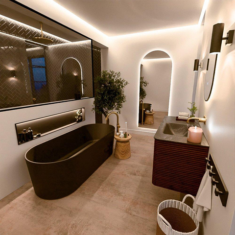 Mondiaz CIRO-DLUX Ensemble meuble de salle de bains - 110x45x50cm - Vasque solid surface Lava - 1 bassin à droite - sans trous de robinet - 2 tiroirs - Ruby SW1531581