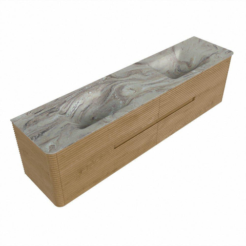 Mondiaz CIRO-DLUX Badkamermeubelset - 190x45x50cm - Solid surface wastafel Glace - 2 wasbak Dubbel - zonder kraangaten - 4 lades - Oak SW1531079