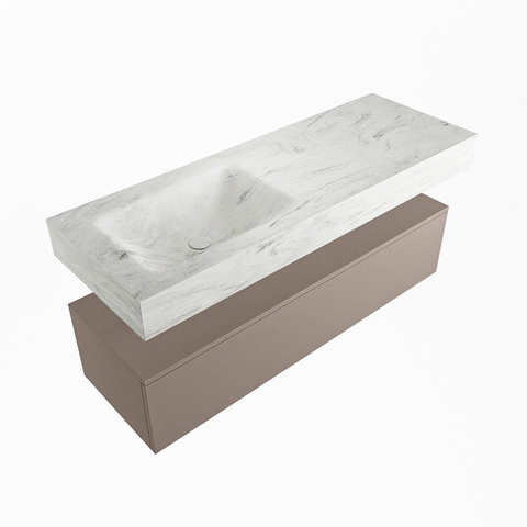 Mondiaz ALAN-DLUX Ensemble de meuble - 130cm - meuble Smoke mat - 1 tiroir - Lavabo Cloud Opalo suspendu - vasque Gauche - 0 trous de robinet SW806540