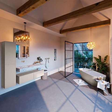 MONDIAZ ALAN - DLUX Ensemble de meubles de salle de bains - 130cm - meuble bas - Linen - 2 tiroirs - lavabo suspendu - vasque à gauche - 0 trous de robinet - Glace SW805852