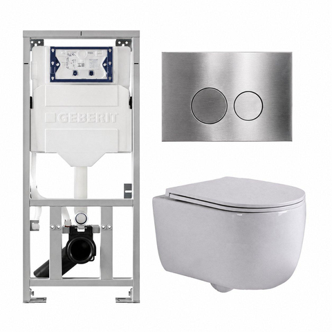QeramiQ Dely Swirl Toiletset - 36.3x51.7cm - Geberit UP320 inbouwreservoir - met Burda frame - slim zitting - steel bedieningsplaat - ronde knoppen - mat wit SW1126121