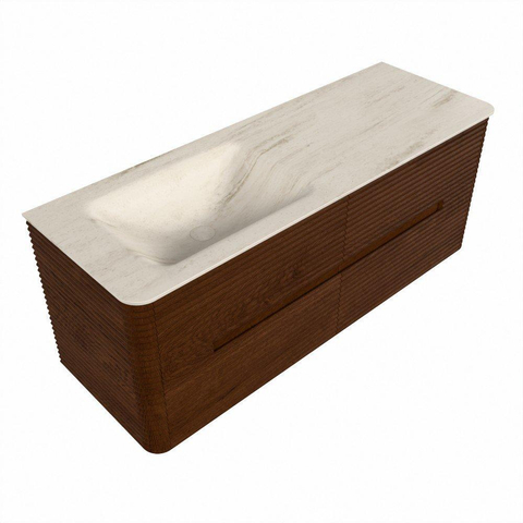 Mondiaz CIRO-DLUX Ensemble de meubles de salle de bains - 130x45x50cm - Plan vasque en solid surface Meli - 1 vasque à gauche - sans trous de robinet - 4 tiroirs - Ruby SW1531769