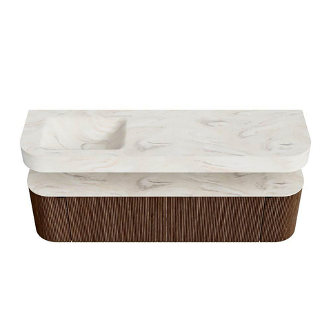 MONDIAZ THOR-DLUX 170cm meuble de salle de bains arrondi gauche + droite couleur Walnut avec 1 tiroir et 2 portes. Vasque suspendue CLOUD Gauche 1 trou de robinet couleur Ostra. SW1465628