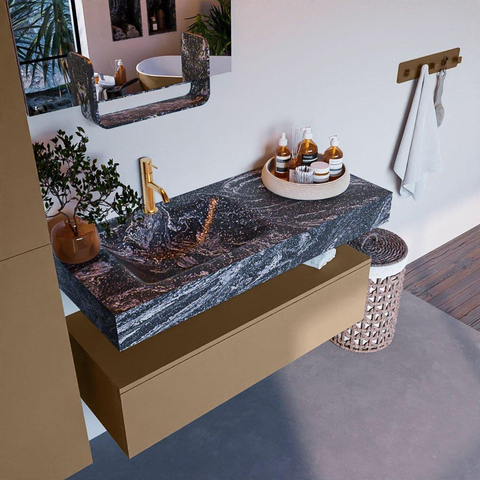 Mondiaz ALAN-DLUX Ensemble de meuble - 110cm - meuble Oro mat - 1 tiroir - Lavabo Cloud Lava suspendu - vasque Gauche - 1 trou de robinet SW808594