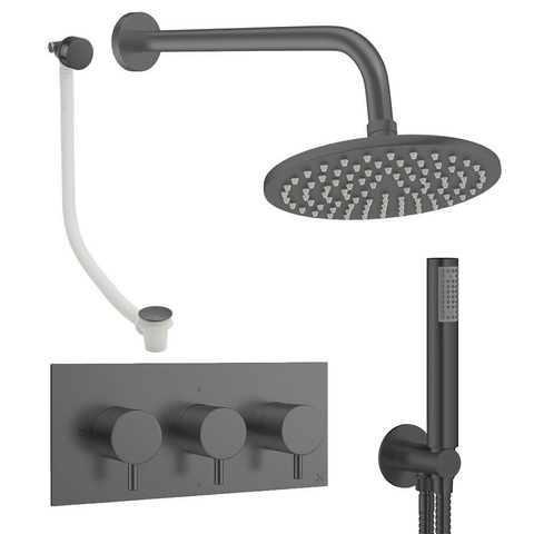 Crosswater MPRO Regendoucheset inbouw - 3 hendels - badafvoer - 20cm douchekop - handdouche - wandarm - slate gunmetal (antraciet) SW1472661