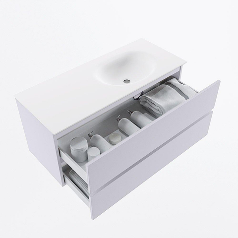 Mondiaz VICA Ensemble de meuble de salle de bains - 110cm - cale - 2 tiroirs - Lavabo MOON - droit - 1 trou de robinet - couleur talc - version XL 60cm de haut SW1189238
