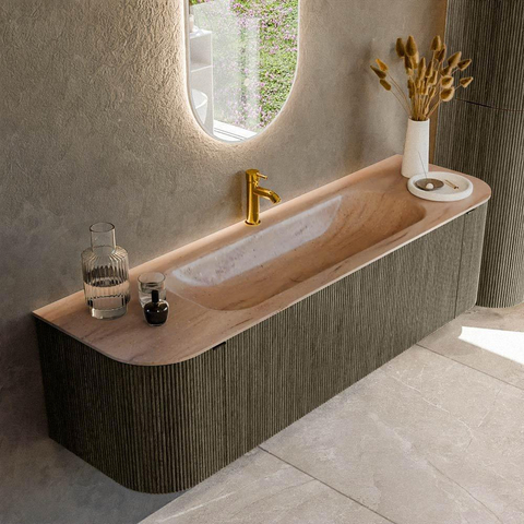 MONDIAZ KURVE-DLUX meuble de salle de bains 160 cm arrondi Gauche + Droite couleur Shadow avec 1 tiroir et 2 portes. Lavabo BIG MEDIUM central 1 trou de robinet Saba. SW1433266