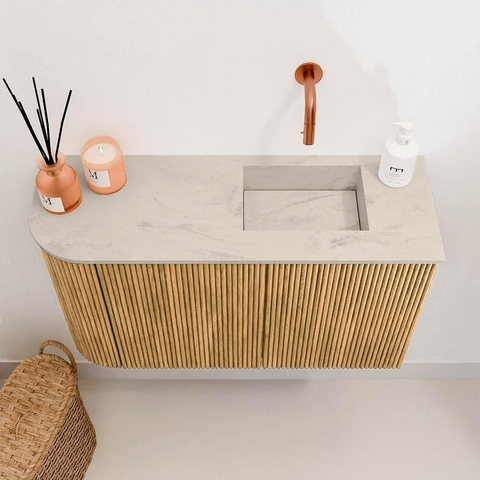 Mondiaz JOYA-DLUX 71.6cm toiletmeubel - ronding links kleur Oak - Wastafel FAYE positie Rechts Zonder kraangat kleur Opalo. SW1422155