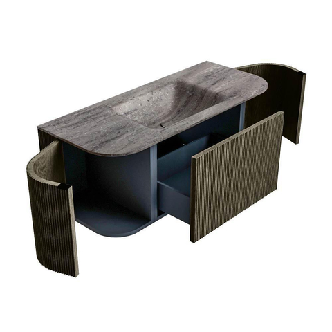 MONDIAZ KURVE-DLUX Meuble de salle de bains 110cm arrondi gauche + droite couleur Shadow avec 1 tiroir et 2 portes. Lavabo CLOUD central 1 trou de robinet Oza. SW1432877