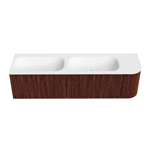 Mondiaz KURVE Badkamermeubelset - 165x46x40cm - 2 lade - 1 deur - wastafel solid surface - dubbel / links - zonder kraangat - Ruby SW1415326