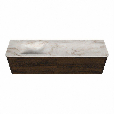 Mondiaz CIRO-DLUX Meuble de salle de bains - 180x45x50cm - Plan vasque solid surface Frappe - 1 vasque à gauche - 1 trou de robinet - 4 tiroirs - Noyer SW1530213