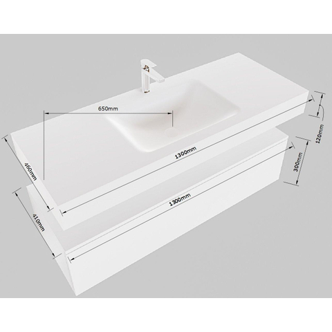 Mondiaz ALAN-DLUX Ensemble de meuble - 130cm - meuble Washed Oak mat - 2 tiroirs - Lavabo Cloud Frappe suspendu - vasque Centre - 0 trous de robinet SW808699