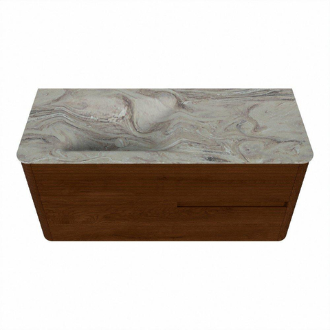 Mondiaz CIRO-DLUX Badkamermeubelset - 110x45x50cm - Solid surface wastafel Glace - 1 wasbak Links - zonder kraangaten - 2 lades - Ruby SW1531652