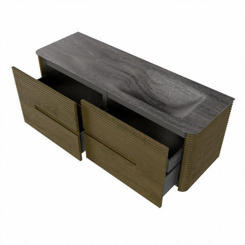 Mondiaz CIRO-DLUX Meuble de salle de bains avec lavabo - 140x45x50cm - Plan vasque solid surface Oza - 1 vasque à droite - 1 trou de robinet - 4 tiroirs - Dusk SW1533283